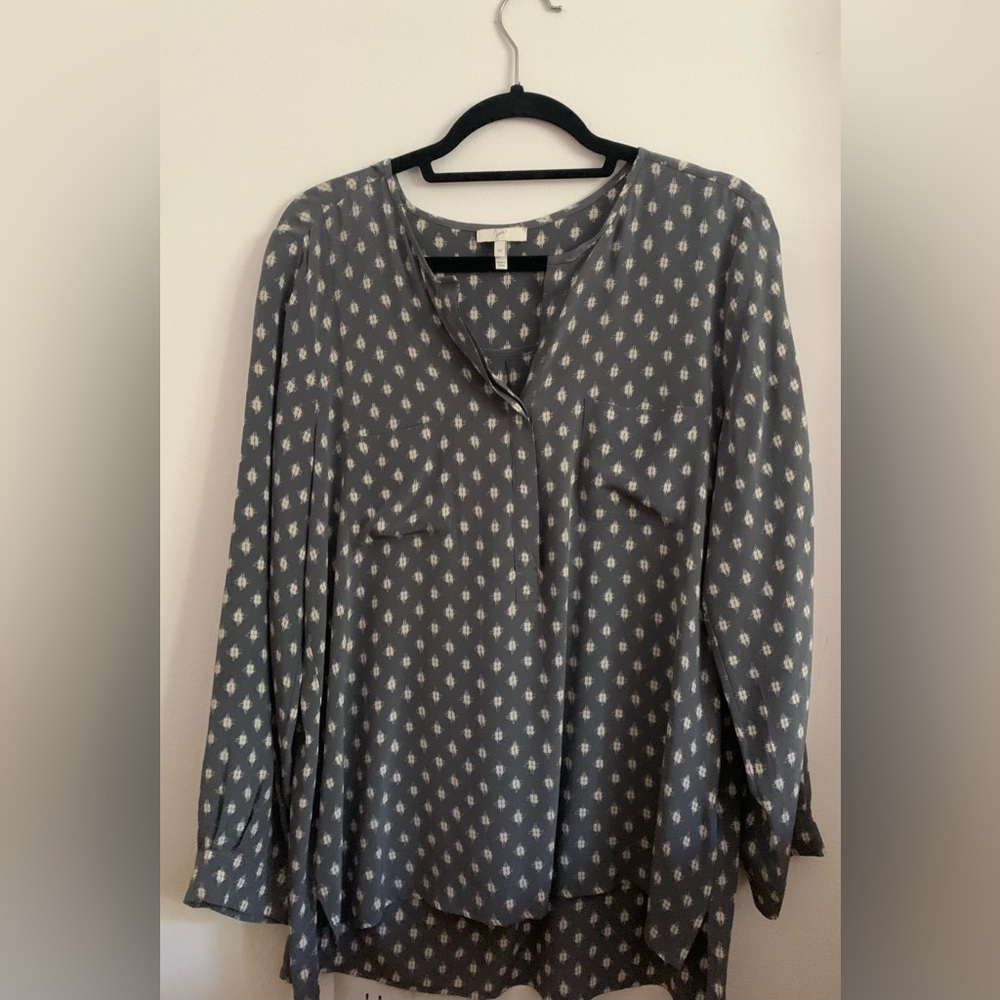 SZ M Joie Long Sleeve Silk Blouse Collar button